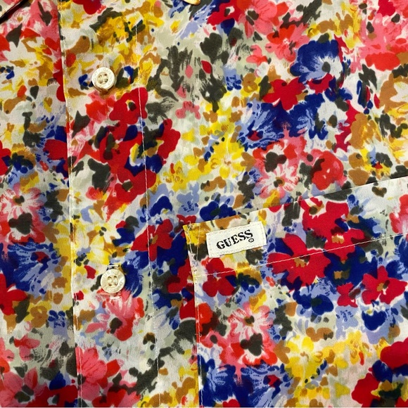 Vintage Guess Georges Marciano Flower Button Up Short Sleeve Shirt Mens Size 1 - Picture 6 of 7